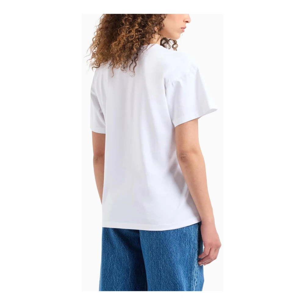 Emporio Armani Witte T-shirts en Polos met Pailletten Logo Print White Dames