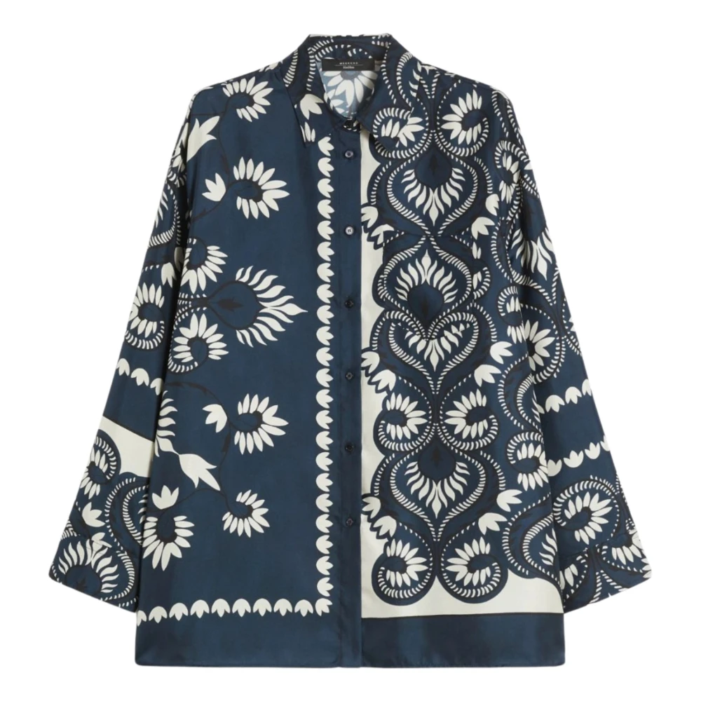 Weekend Max Mara Women's Blue Shirts, Xs, Wkdlastra Printed Silk Patchwork Shirt