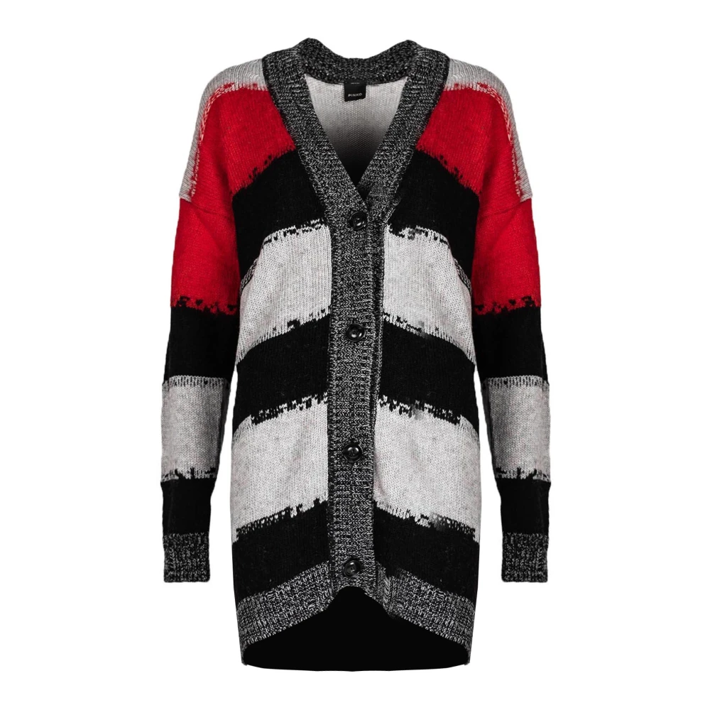 Pinko Lång Cardigan med V-ringning och Slitna Kanter Red, Dam