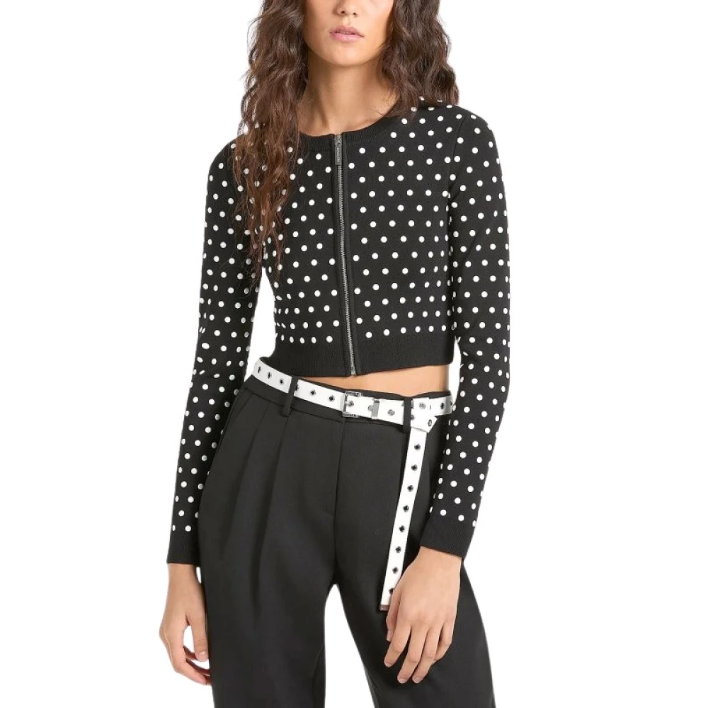 Michael Kors Women's Black Studded Cropped Zip-Up Cardigan - Cardigans - S - Knitwear
