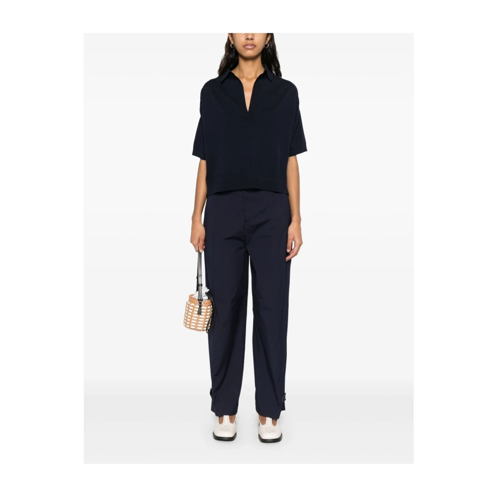 Semicouture Blauwe V-hals Drop Shoulder T-shirt Blue Dames