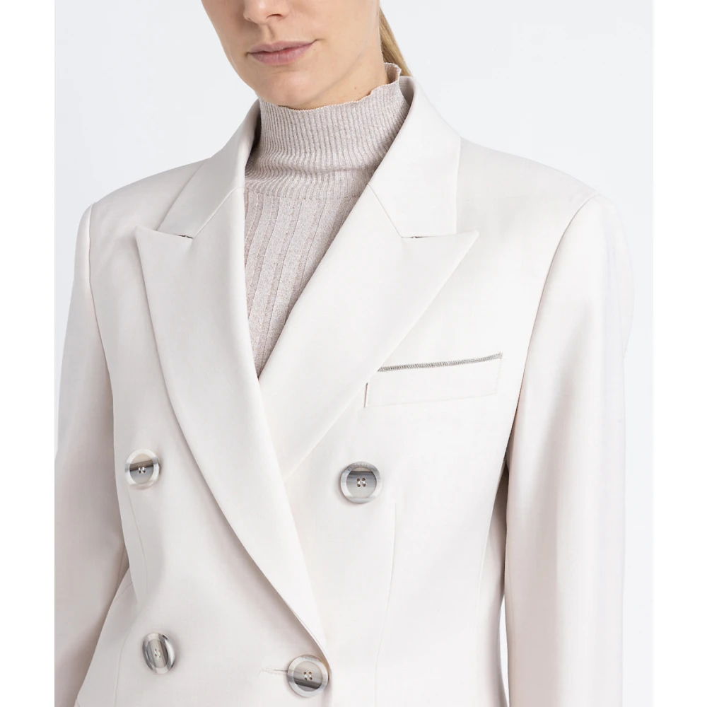 PESERICO Dubbelrijige blazer in technische wollen keper Beige Dames
