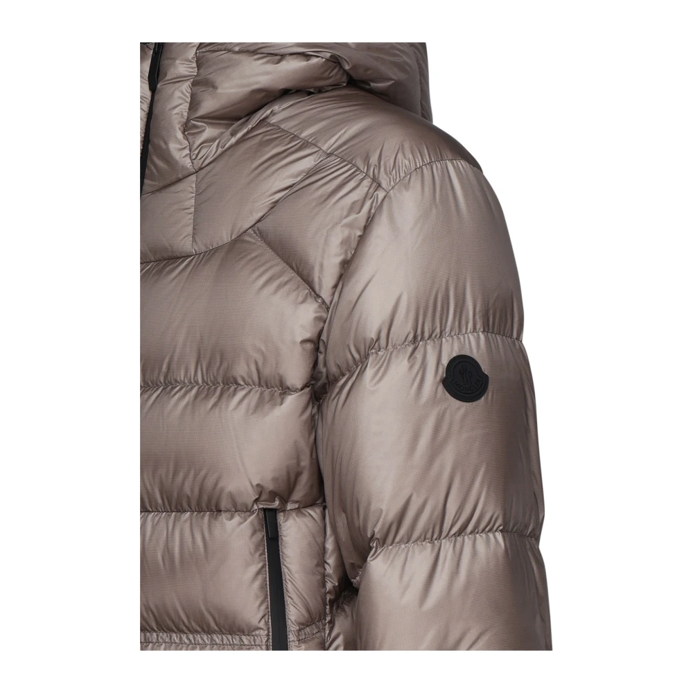 Moncler Beige Ripstop Gewatteerde Jas met Capuchon Beige Heren