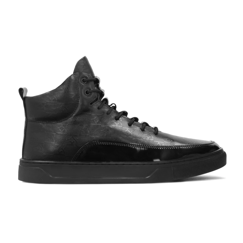 Kazar Hoge Zwarte Nubuck Monogram Sneakers Heren Schoenen