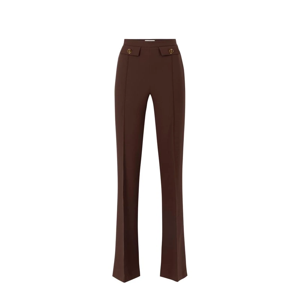 Elisabetta Franchi Brown Wide Trousers, Female, 2XL, Double Crepe Palazzo Trousers