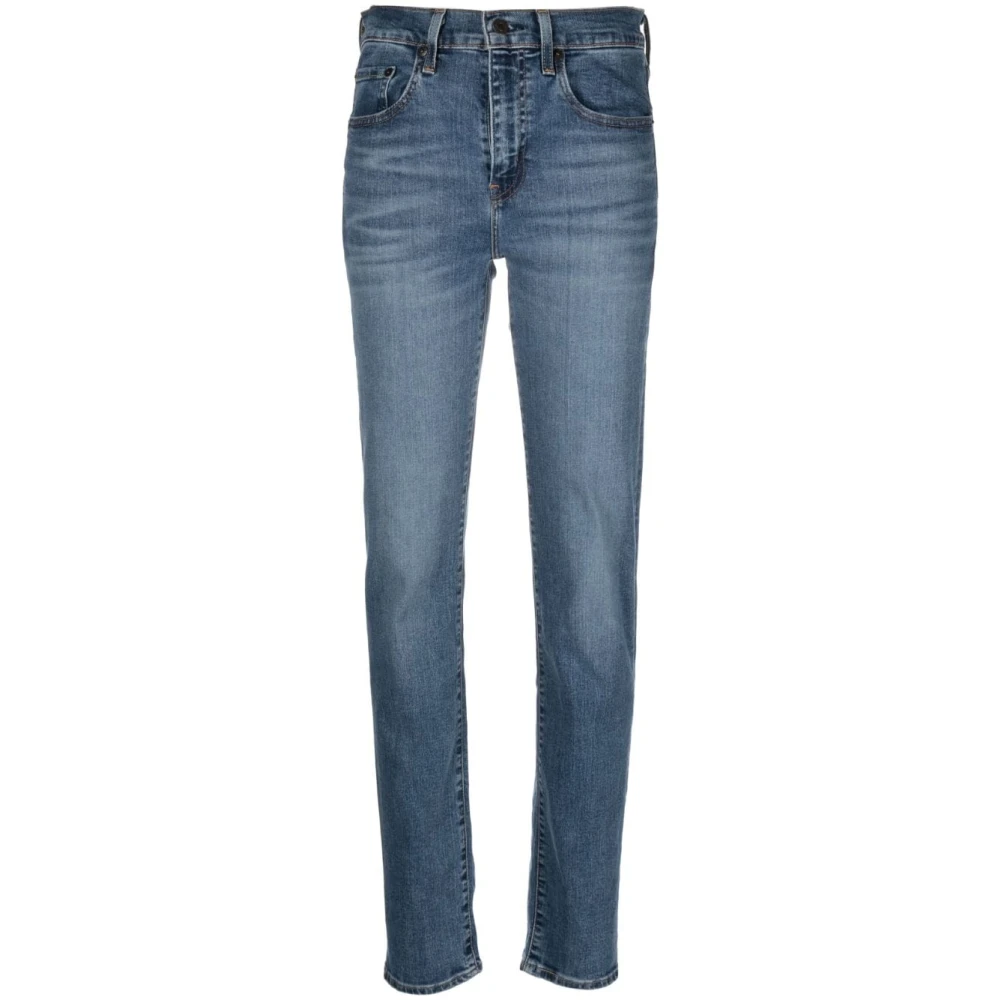 Levi's Medium Indigo Versleten Straight Jeans Blue Dames