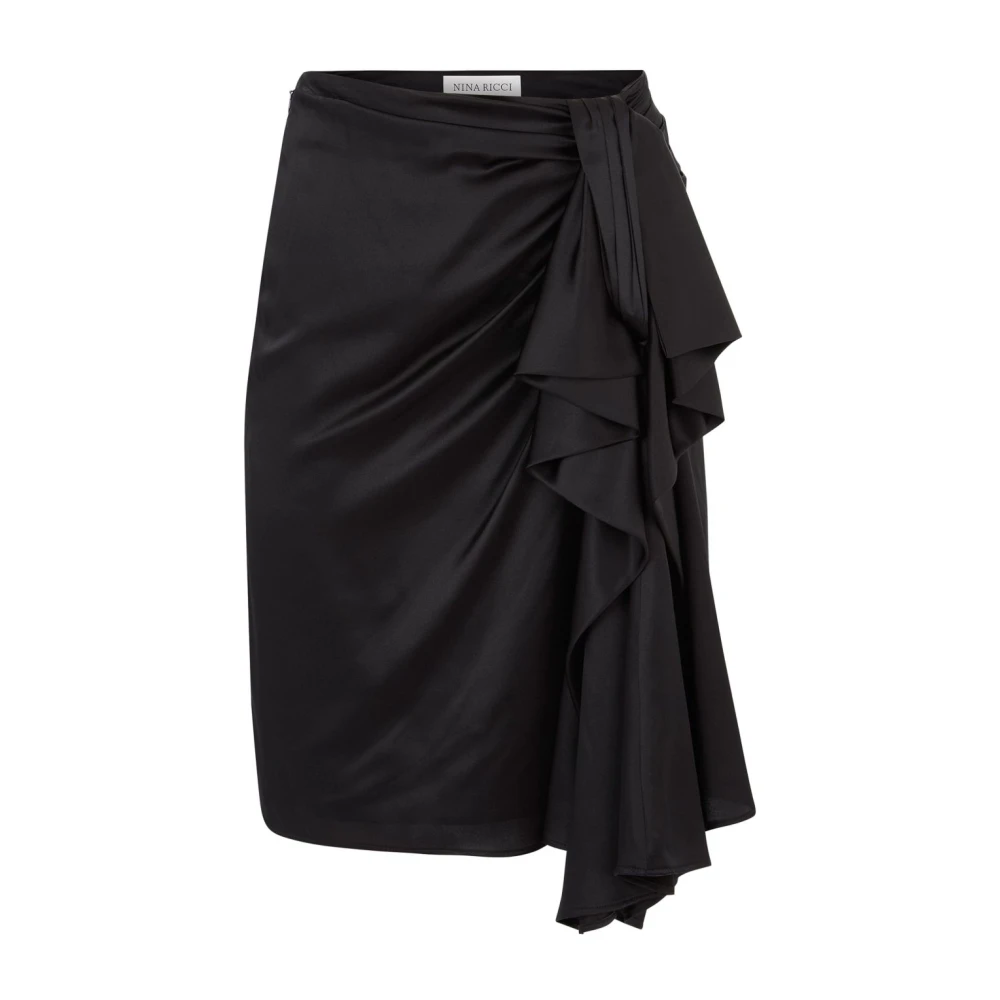 Nina Ricci Zwarte Zijden Asymmetrische Strik Rok Black Dames