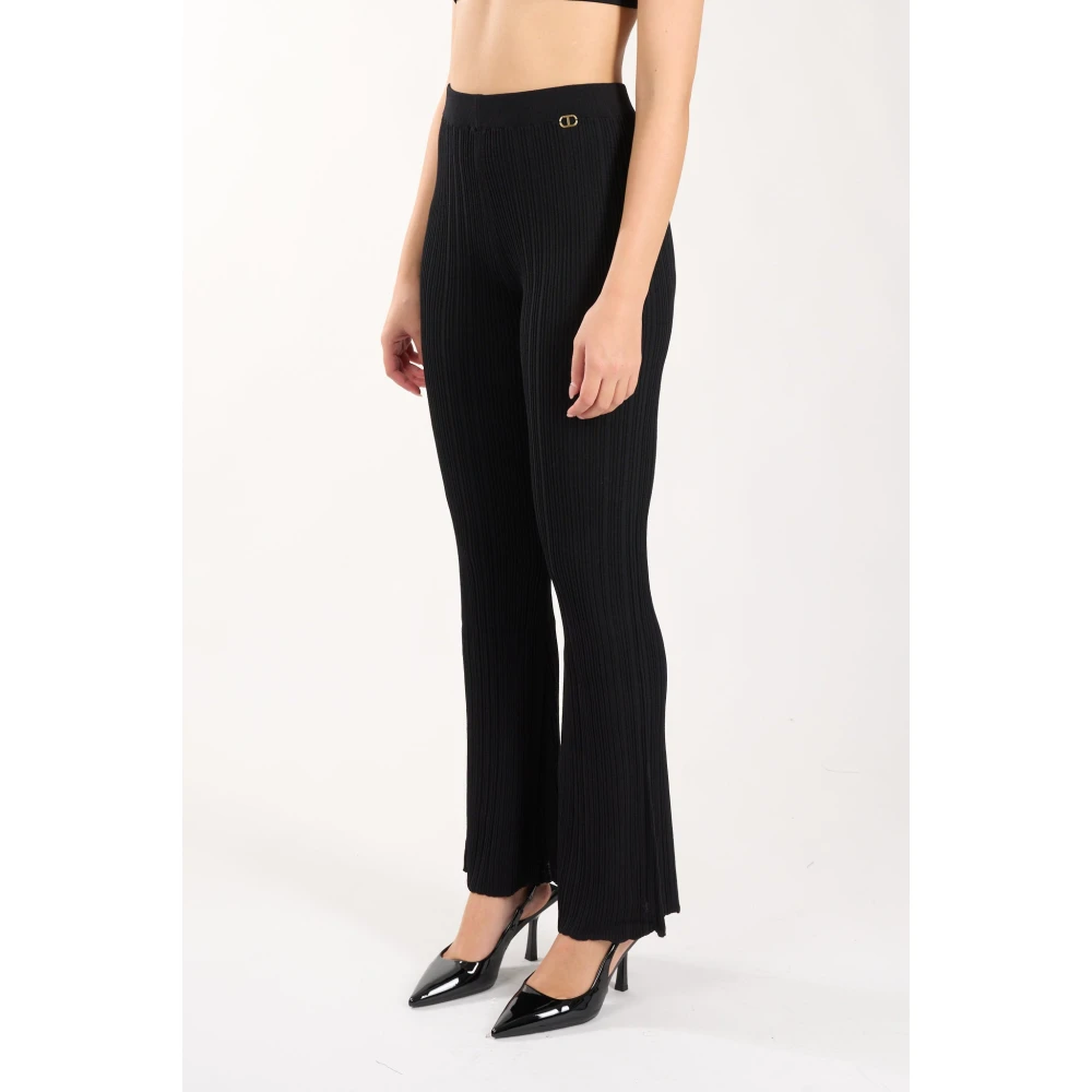 Twinset Geribbelde Flare Broek Black Dames
