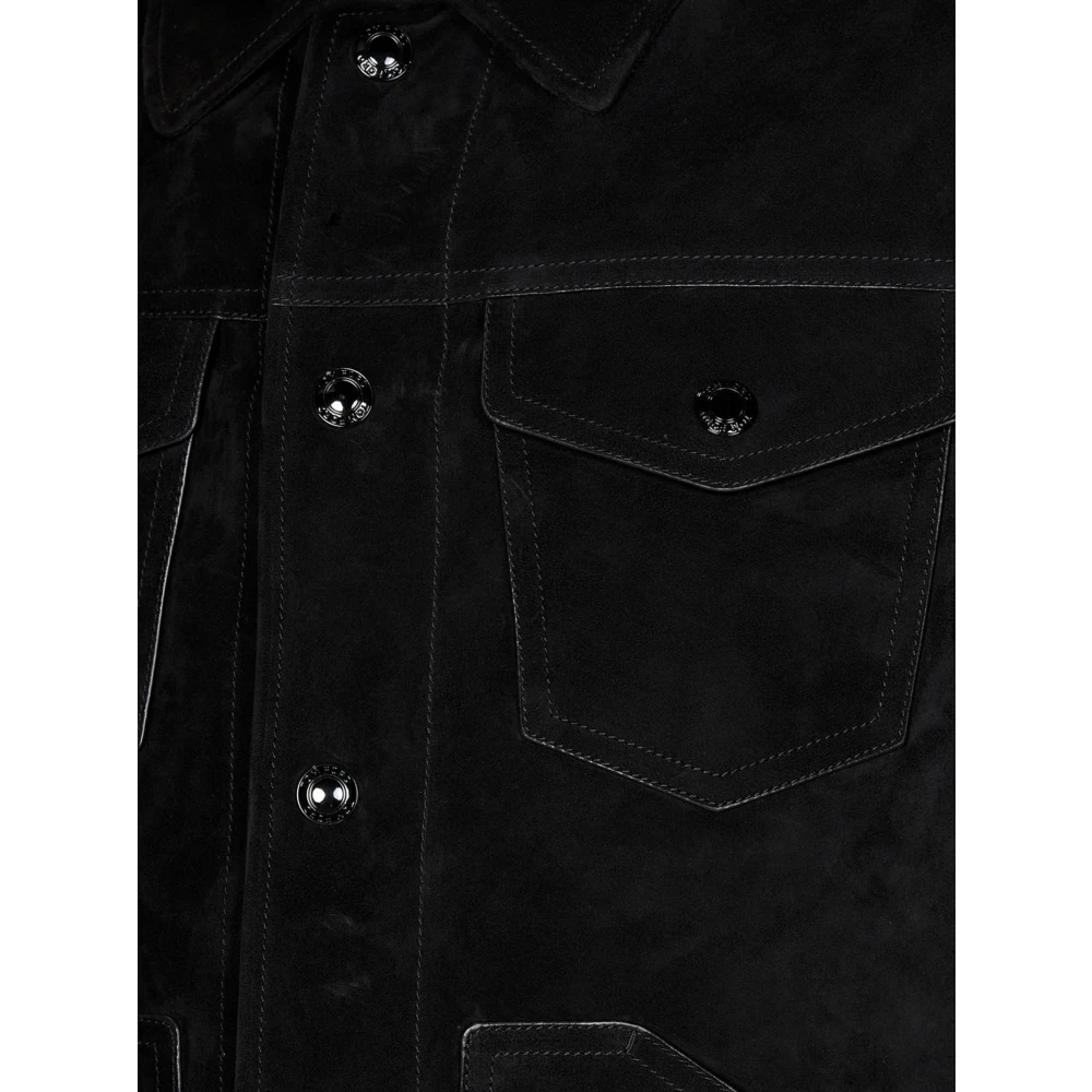 Tom Ford Zwarte leren jas met logo drukknopen Black Heren