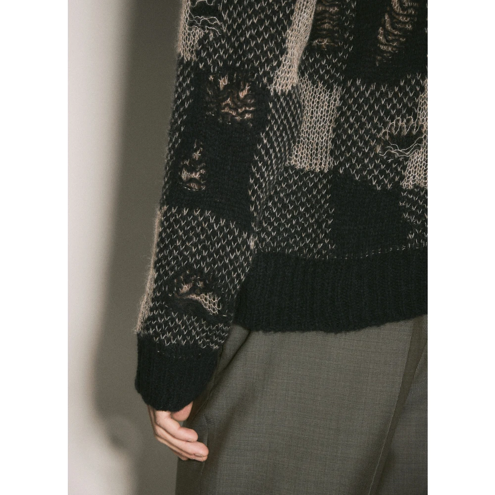 Our Legacy Versleten Open Gebreide Crewneck Sweater Black Heren