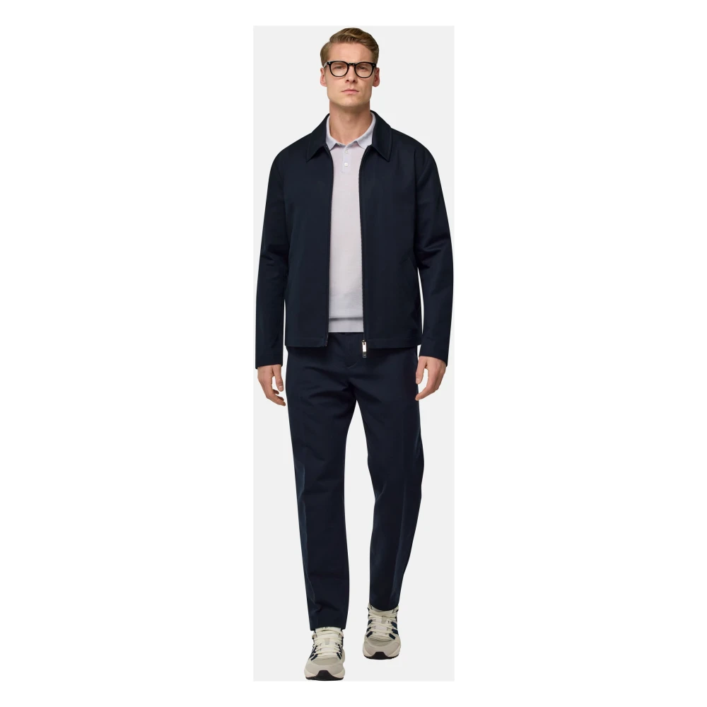 Boggi Milano Stretch Cotton Bomberjack met overhemdkraag Blue Heren