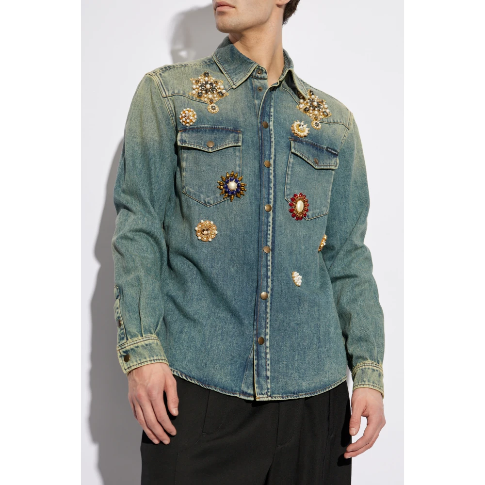 Dolce & Gabbana Denim shirt met glinsterende applicaties Blue Heren