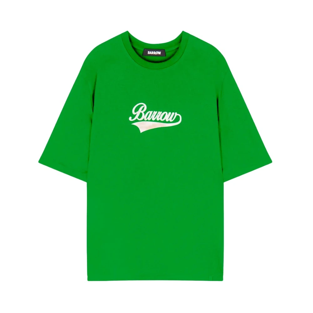 Barrow Katoenen T-shirt met voor- en achterprint Green Heren