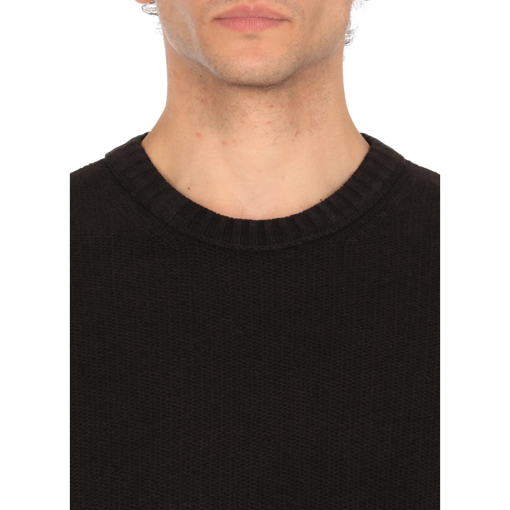 C.P. Company Zwarte Katoenen Trui met Logopatch Black Heren
