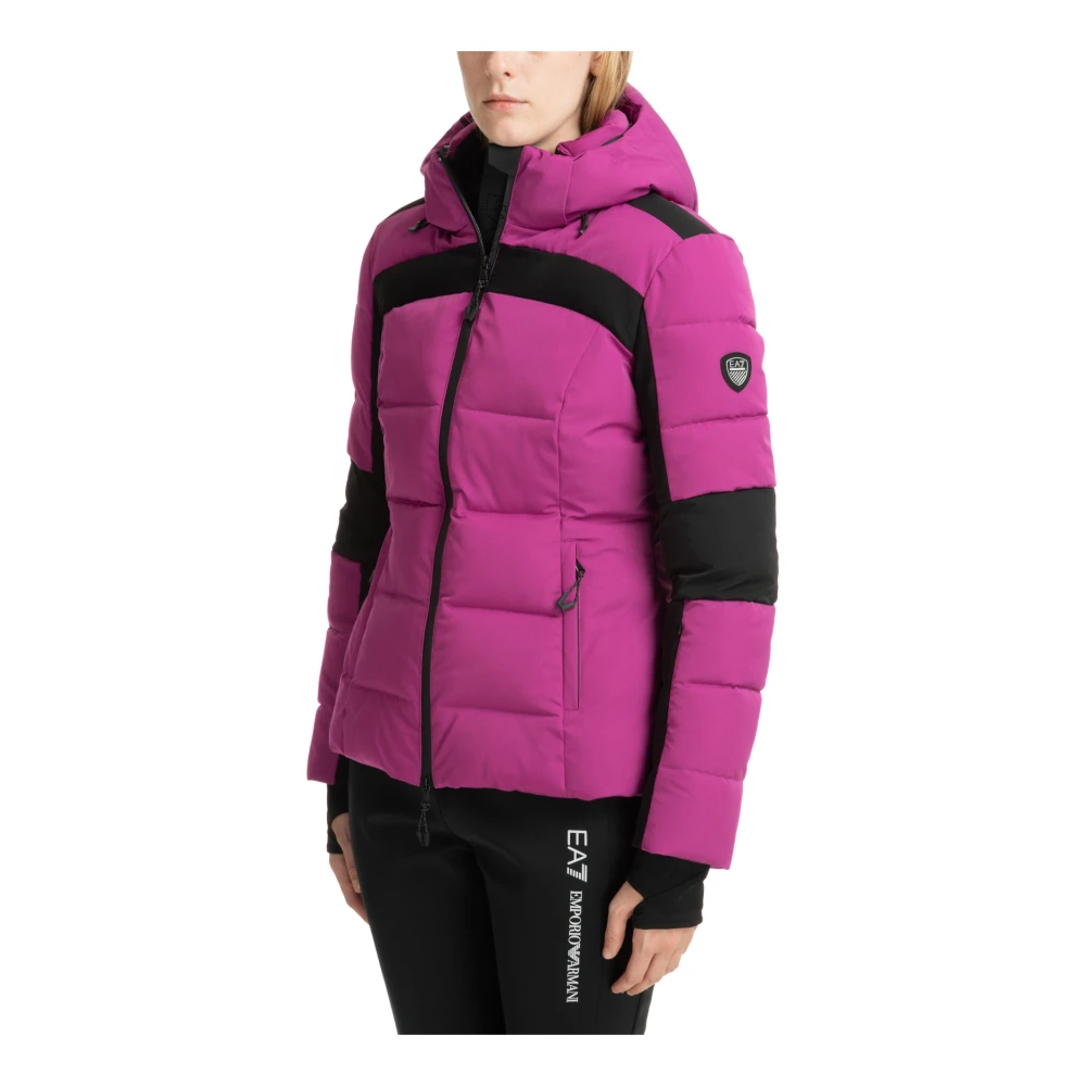 Emporio Armani EA7 Eenvoudige Ski Jas met Capuchon Purple Dames
