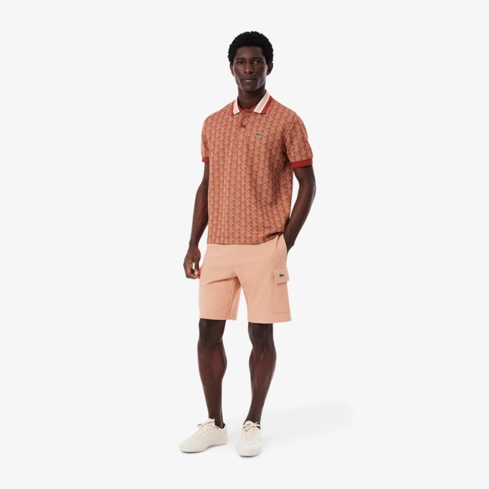 Lacoste Casual katoenen shorts met krokodillenlogo Beige Heren