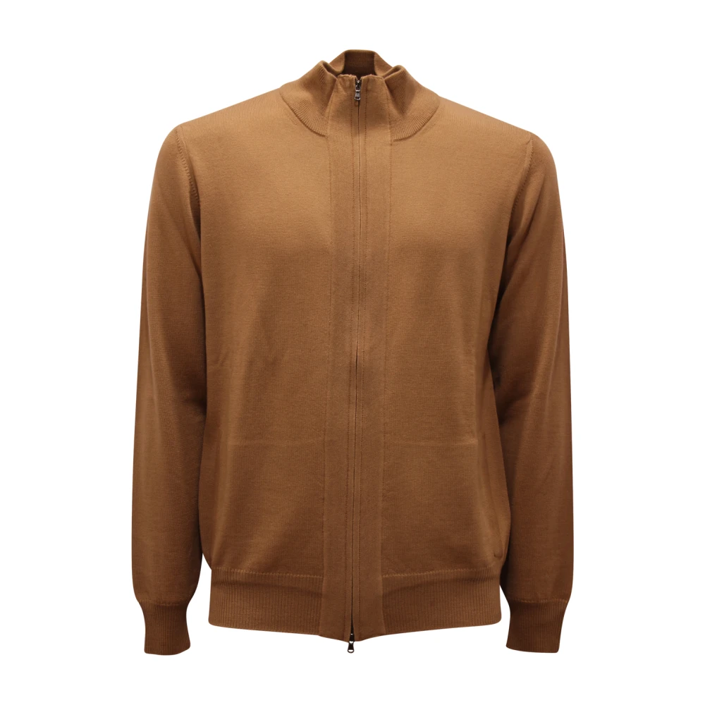 Alpha Studio Brown Cardigans, Male, Xl, Cardigan Wool Full-Zip Jumper