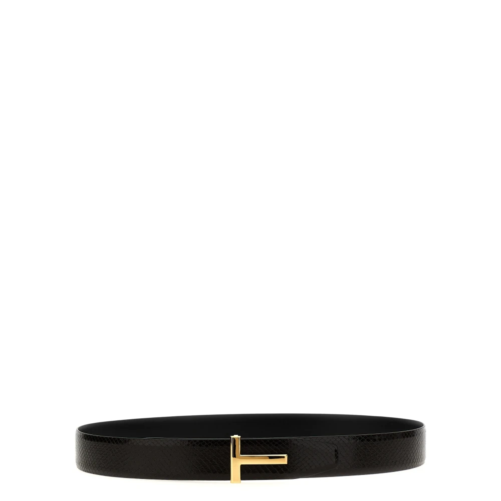 Tom Ford Men's Black Printed Python Reversible Icon T Belt