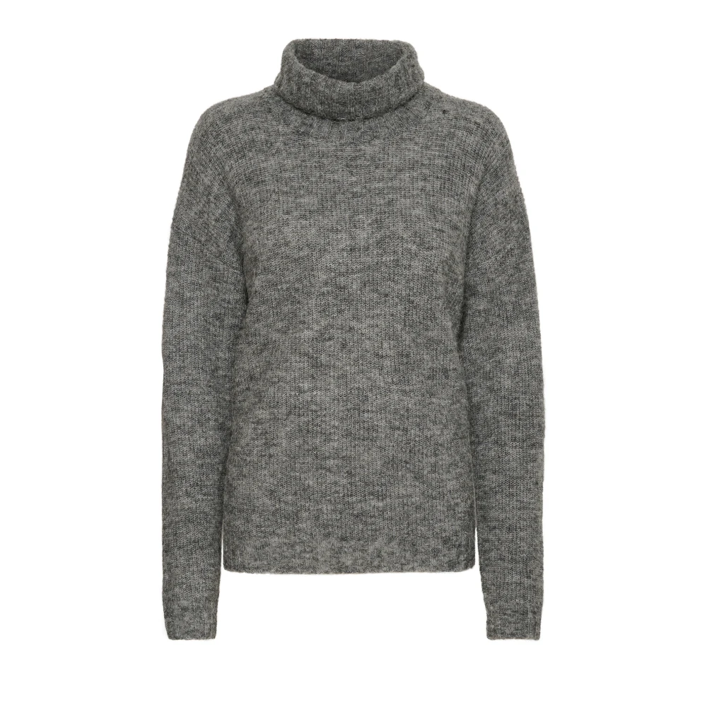 My Essential Wardrobe Donkergrijze Gebreide Rolhals Trui Gray Dames