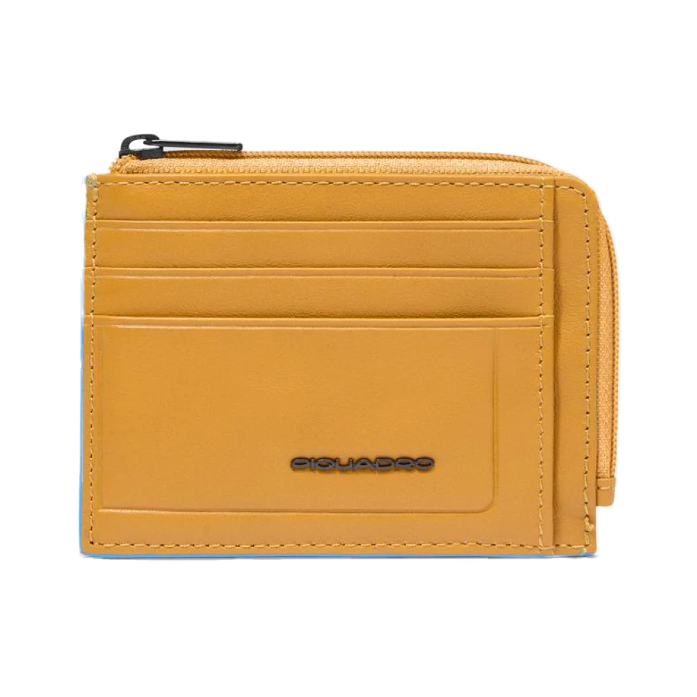 Piquadro Gul Zipped Coin Purse In Leather With Document Holder, Credit Card Slots And Rfid Protection