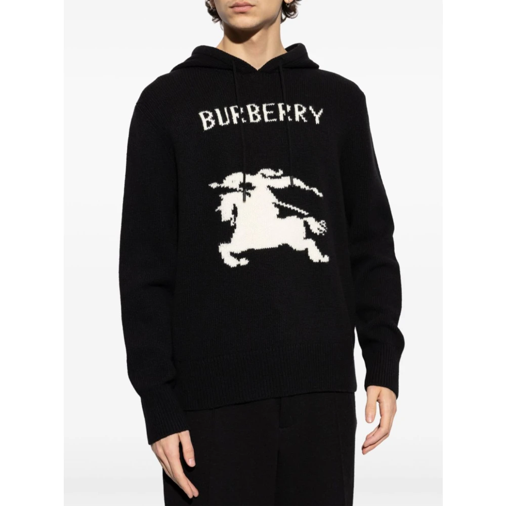 Burberry Zwarte Gebreide Trui met Koordcapuchon Black Heren