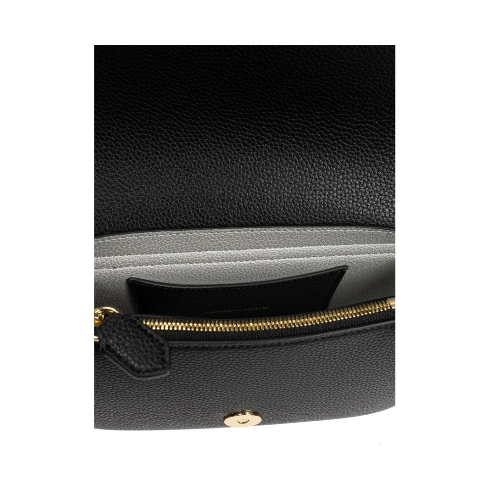Emporio Armani Zwarte Logo-Print Schoudertas met Goudkleurige Hardware Black Dames
