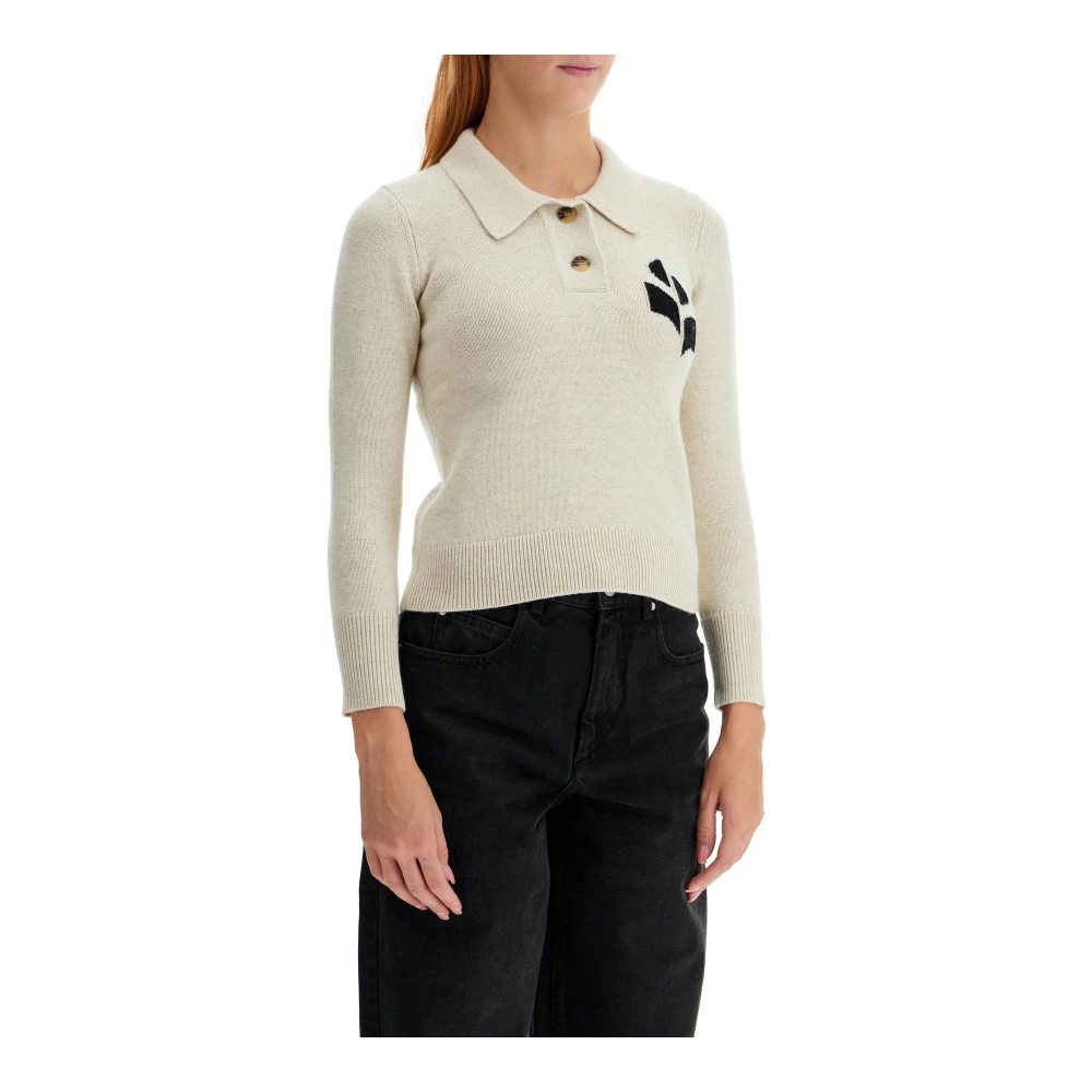 Isabel Marant Étoile Katoen Wol Polo Pullover Geborduurd Logo Beige Dames