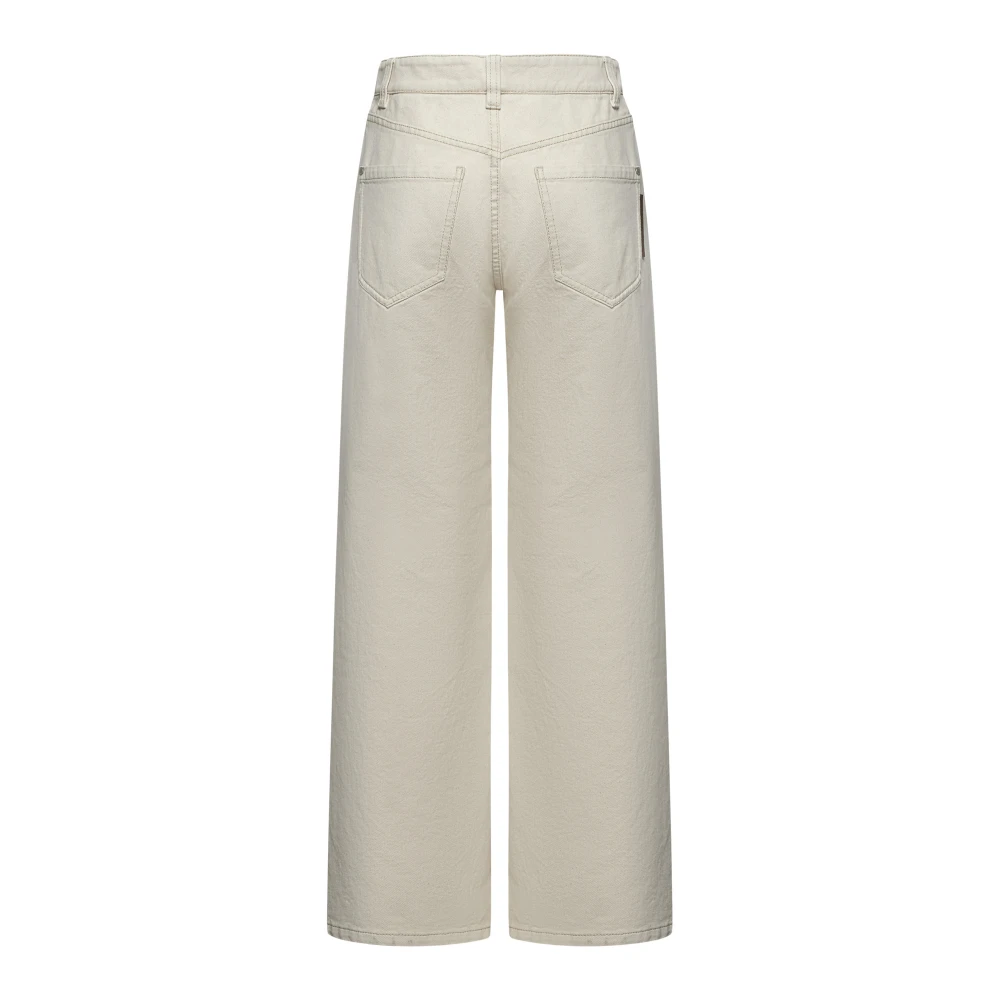 BRUNELLO CUCINELLI Beige Katoenen Twill Wijde Pijp Broek Beige Dames