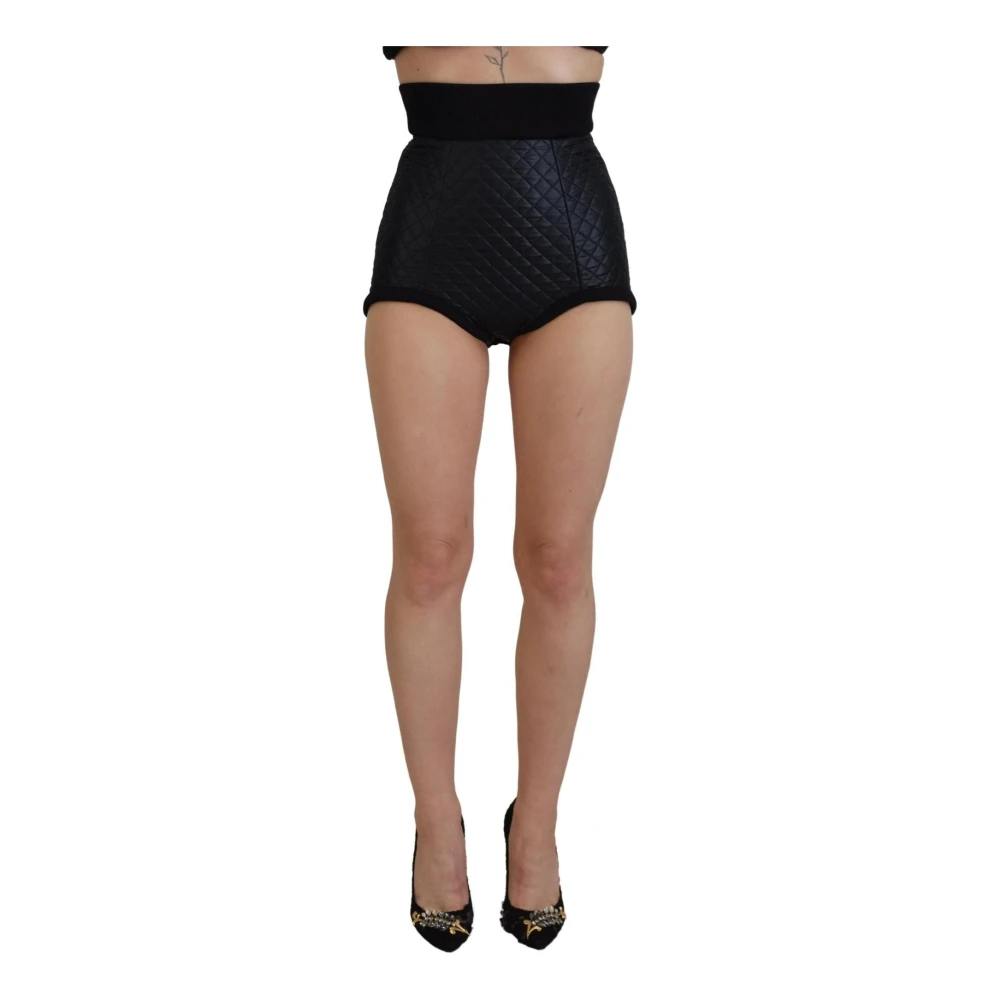Dolce & Gabbana Gewatteerde High-Waist Zijden Shorts Zwart Black Dames