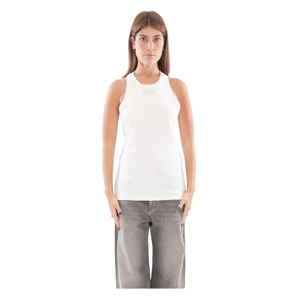 Pinko Ribgebreide tanktop met Distinct Logo White Dames