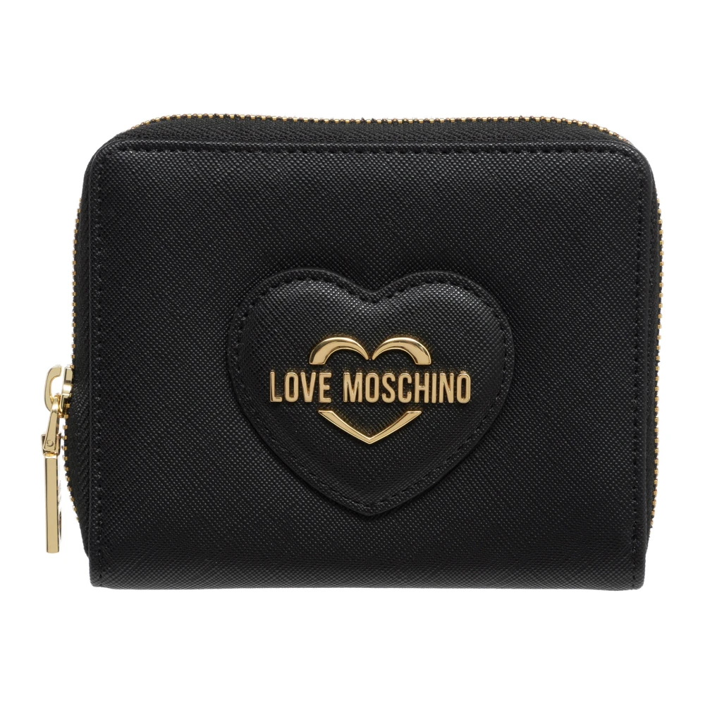 Love Moschino Plånbok med dragkedja, logotyp och kortplatser Black, Dam