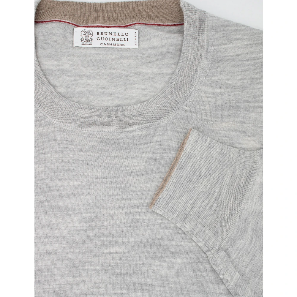 BRUNELLO CUCINELLI Elegant Crew-Neck Slim Fit Sweater Gray Heren