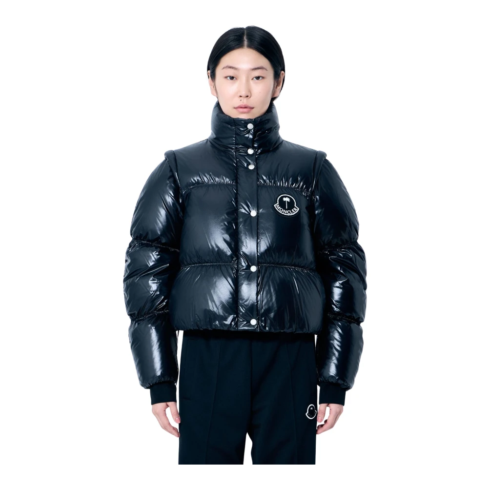 Moncler Korte donsjas met logopatch Black Dames