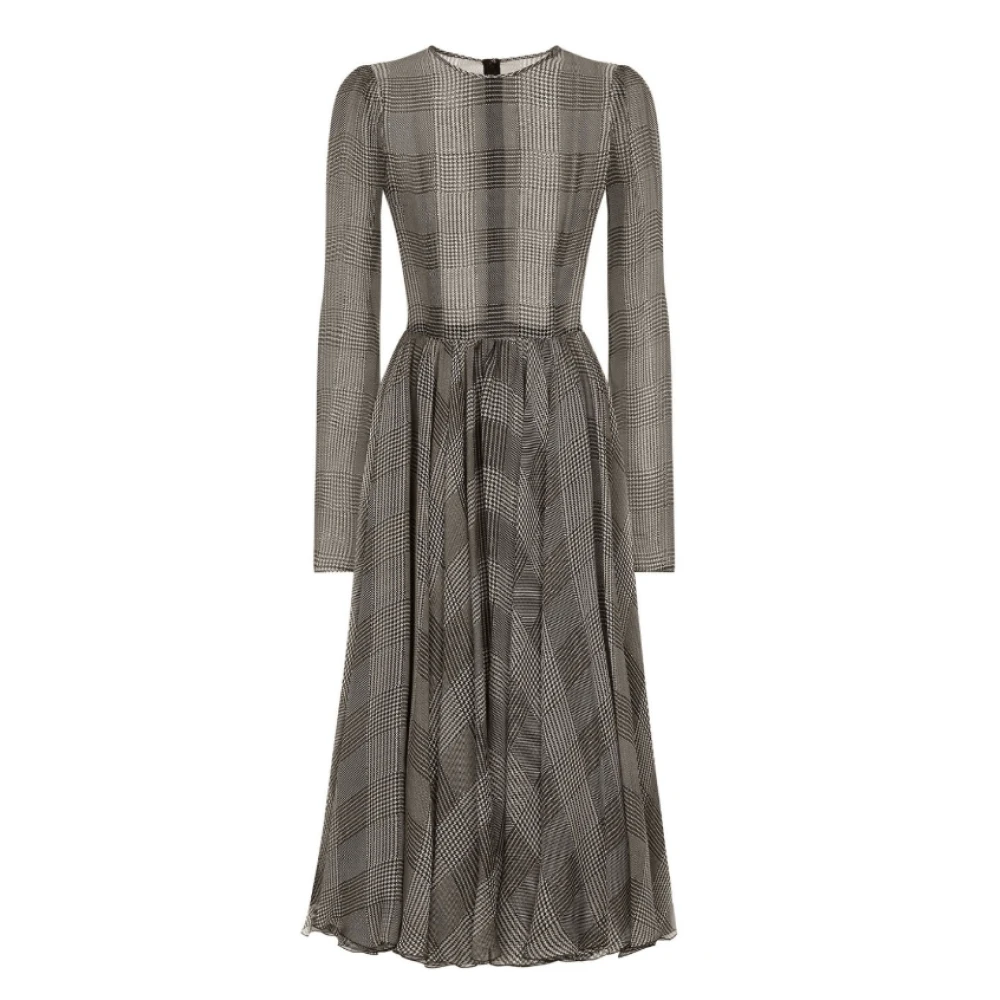 Dolce & Gabbana Grijze Geruite Jurk met Lange Mouwen Gray Dames