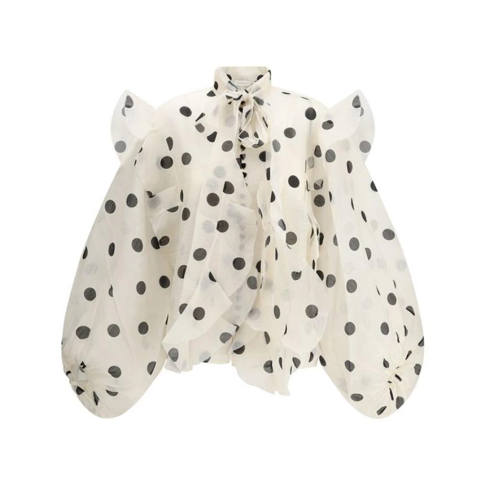 Zimmermann Zijden blouse met polkadots en opstaande kraag White Dames