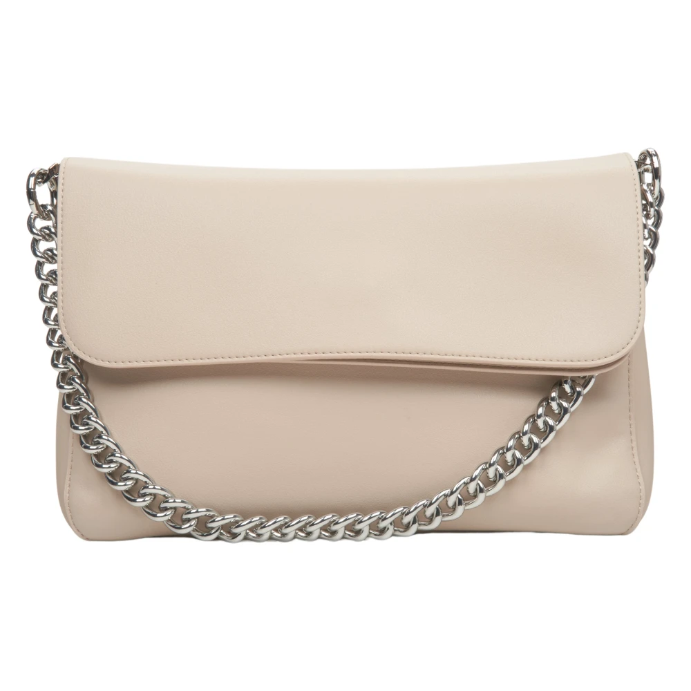 Estro Dames Licht Beige Leren Crossbody Tas met Zilveren Ketting Er00113763 Beige Dames
