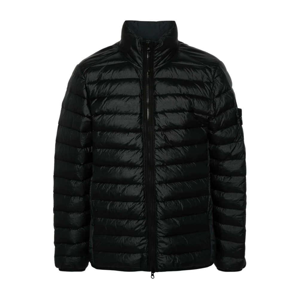 Stone Island Zwarte Nylon Gewatteerde Jas Black Heren