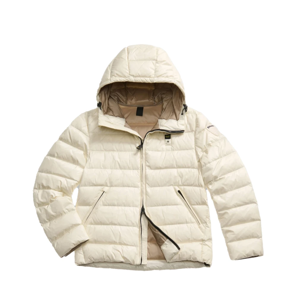 Blauer Men's White Winter Jackets, S, Piumino Trapuntato A Righe Orizzontali
