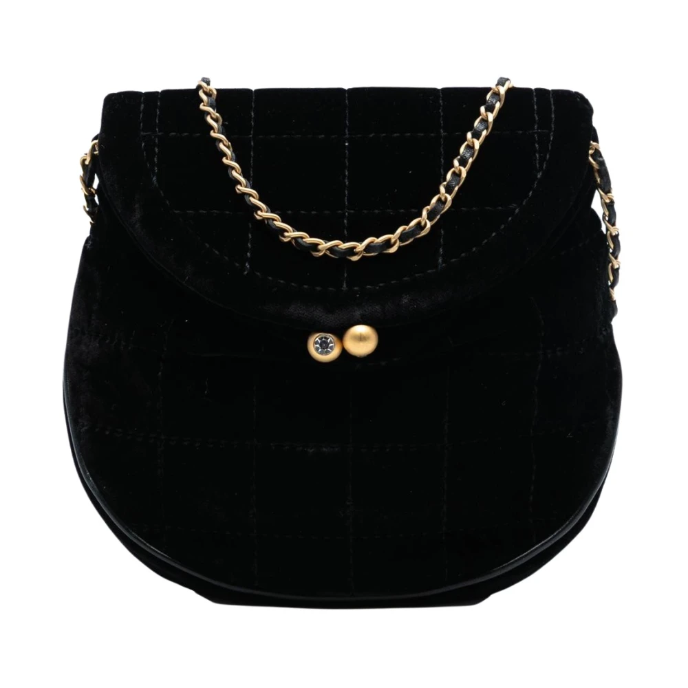 Chanel Vintage Women's Black Pre-Owned Vintage Velvet Quilted Chain Flap Bag