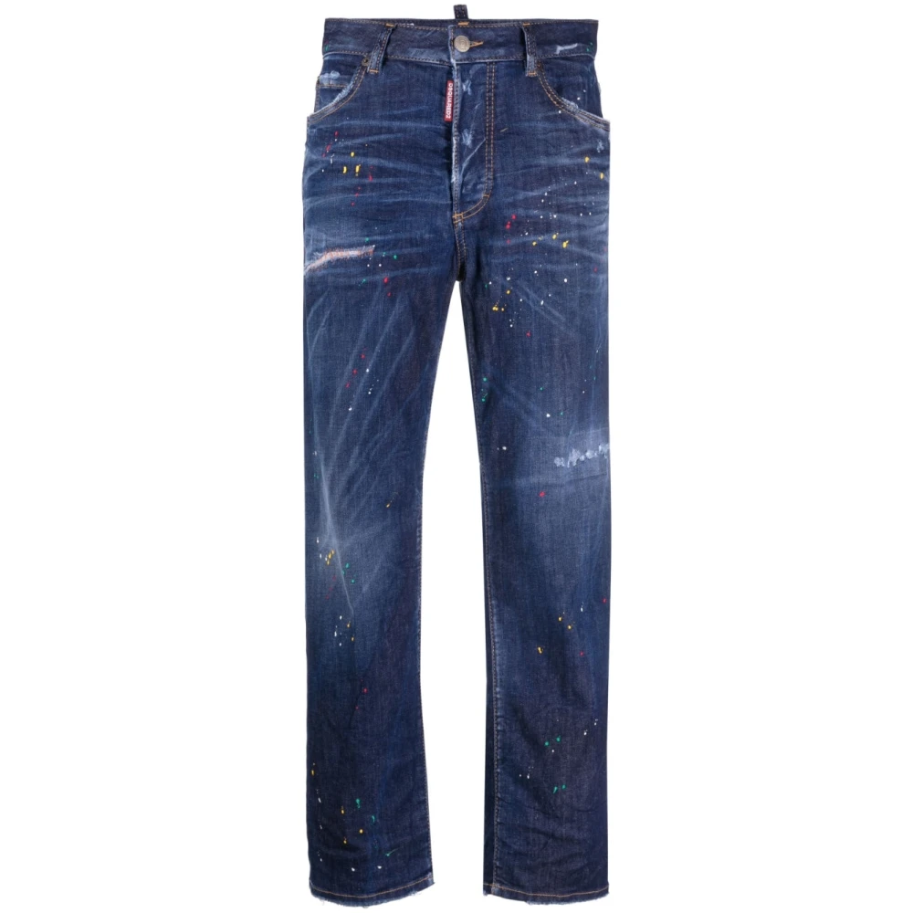 Dsquared2 Blauwe Paint-Splatter Cropped Jeans Blue Dames