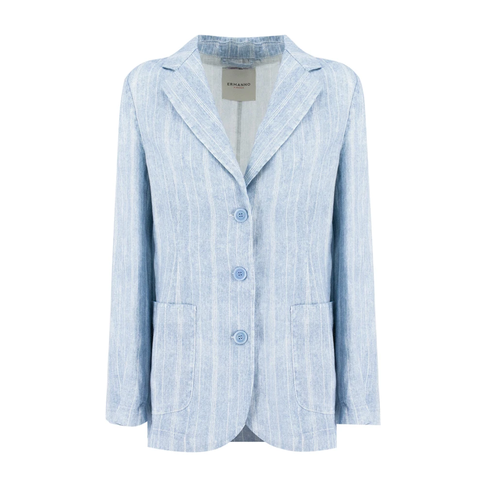 Ermanno Scervino Gestreepte Linnen Jas voor Lente Outfit Blue Dames