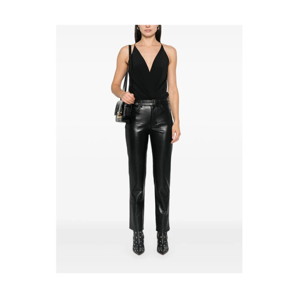 Anine Bing Zwarte imitatieleren high-waisted jeans Black Dames