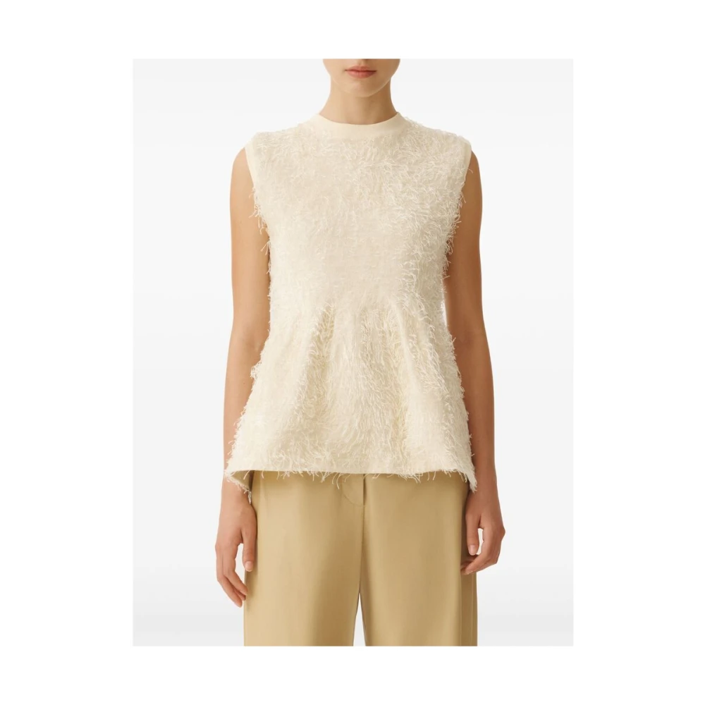 Fabiana Filippi Gestructureerde Crew Neck Mouwloze Sweater Beige Dames