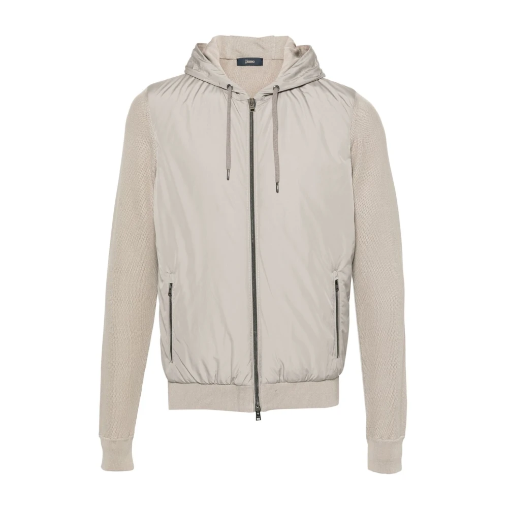 Herno Men's Beige Zip-Throughs, L, Hooded Coat With Zip Pockets