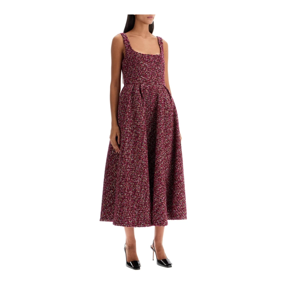 Alessandra Rich Tweed Paillet Wijdvallende Midi Jurk Purple Dames