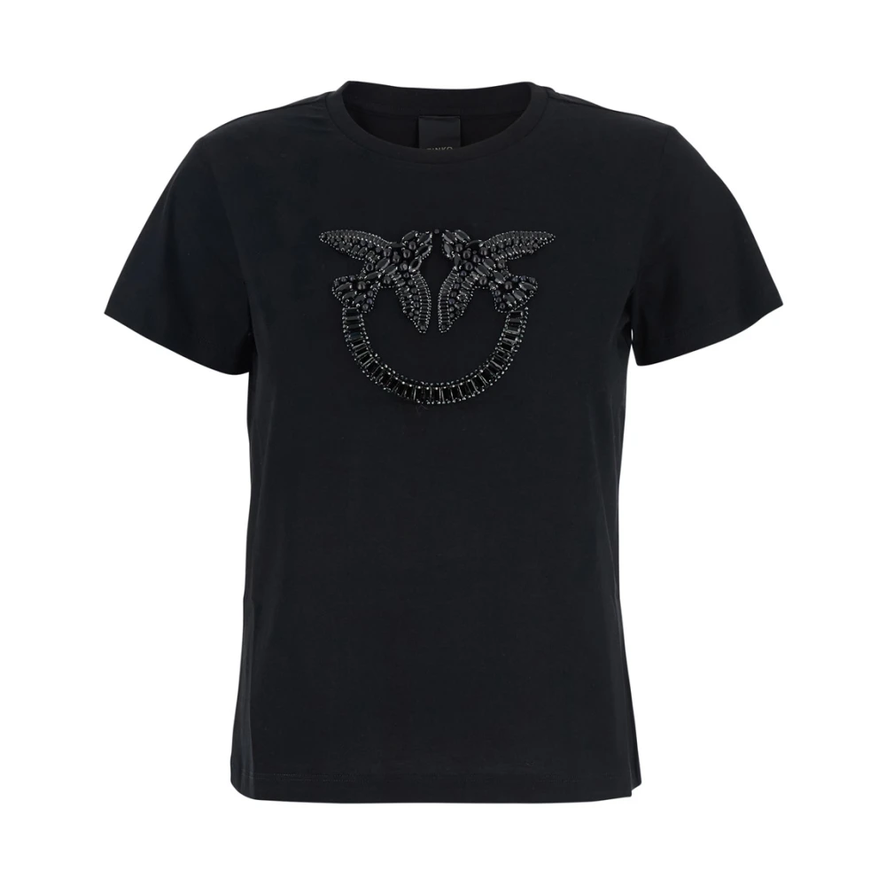 Pinko Women's Black T-Shirt With Quentin Embroidery - T-Shirts - Xs - Tops