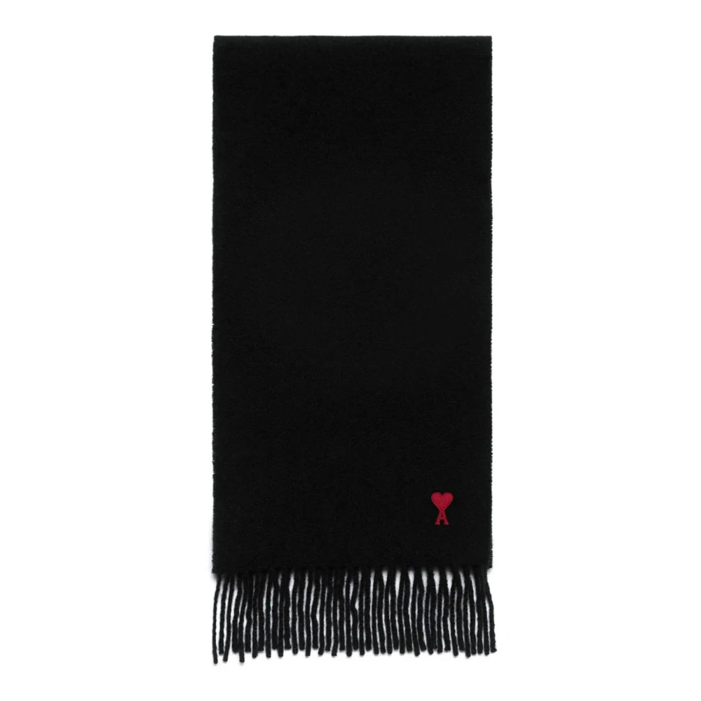 Ami Paris Zwart wollen sjaal met kenmerkend monogrammotief Black Dames