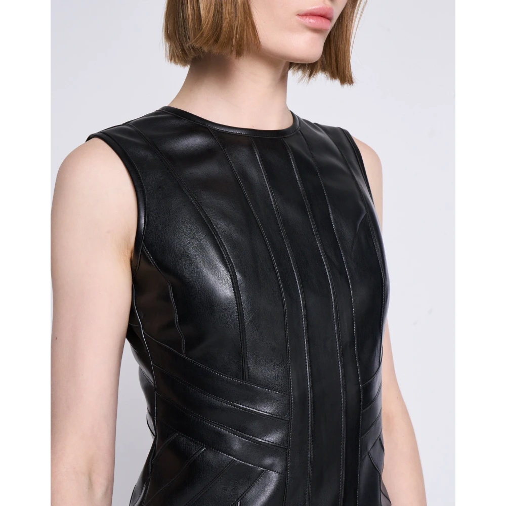 Silvian Heach Geribbelde Kunstleren Jurk Black Dames