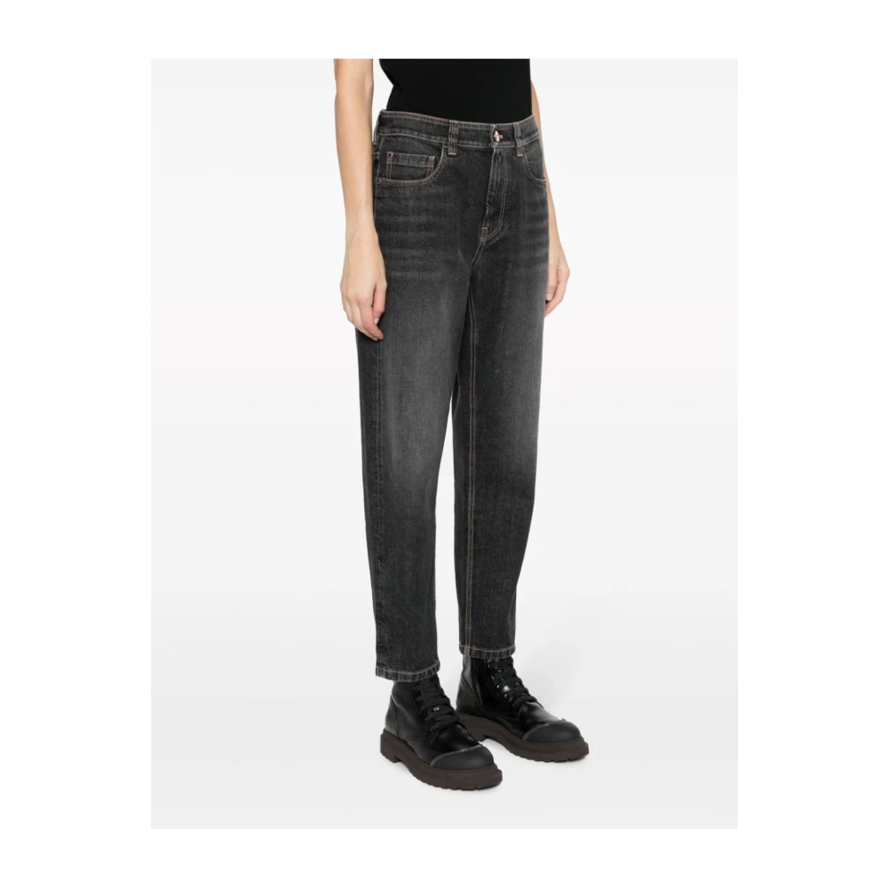 BRUNELLO CUCINELLI Hoge Taille Rechte Pijp Jeans in Houtskoolgrijs Black Dames