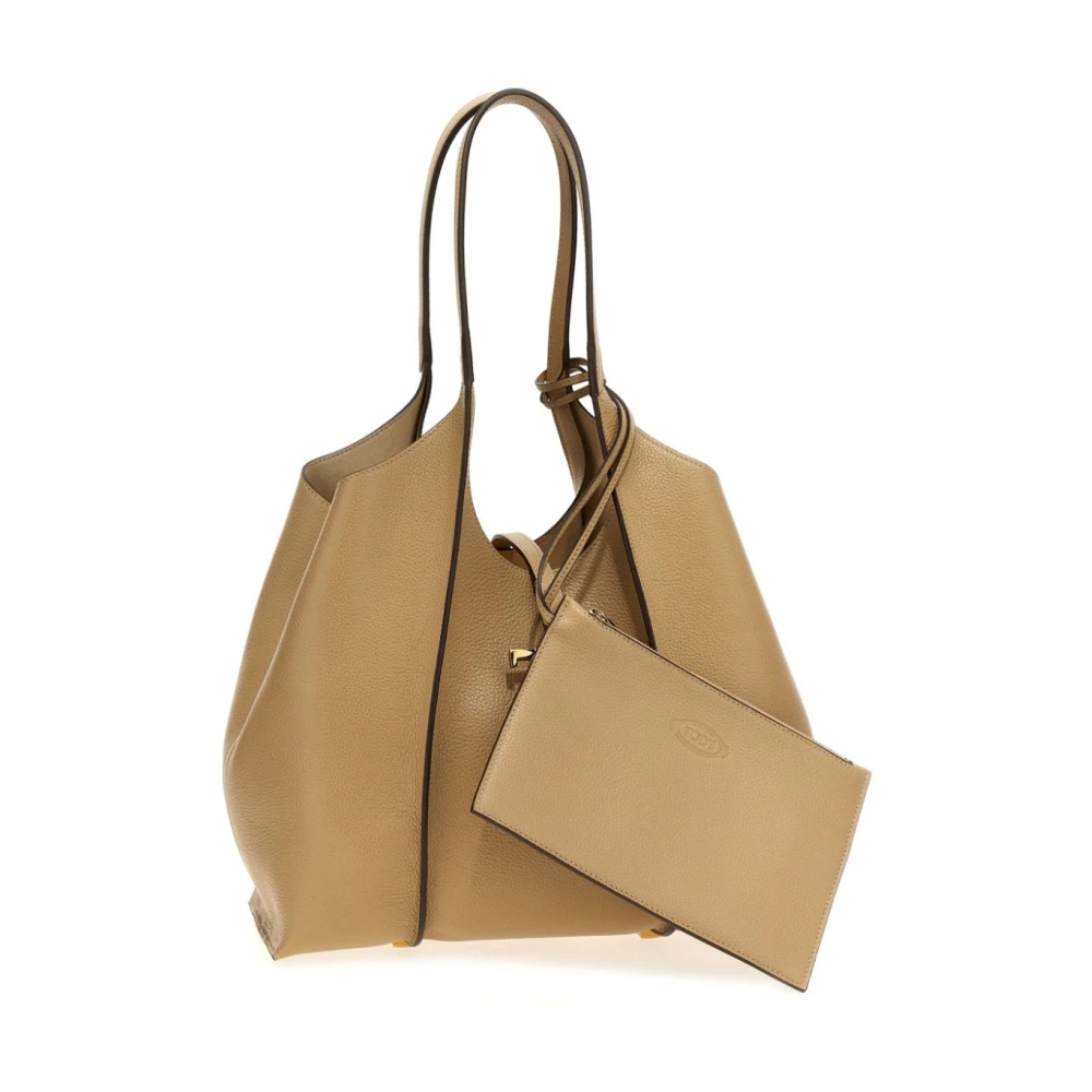 TOD'S Beige Logo-Gesp Tassen met Afneembare Pouch Beige Dames